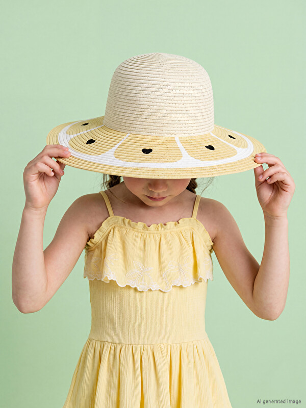 LCW ACCESSORIES жүрек кестеленген қыздарға арналған сабан қалпақ