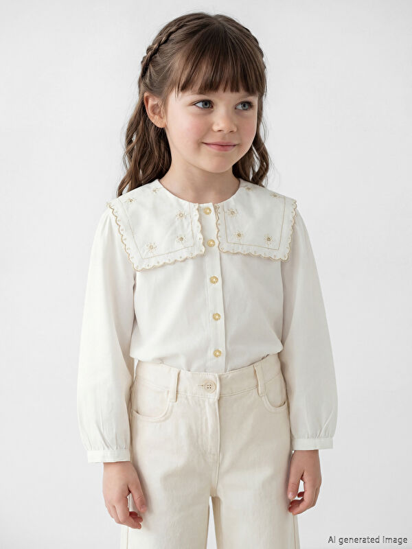 LCW Kids Çiçek Nakışlı Kız Çocuk Poplin Gömlek