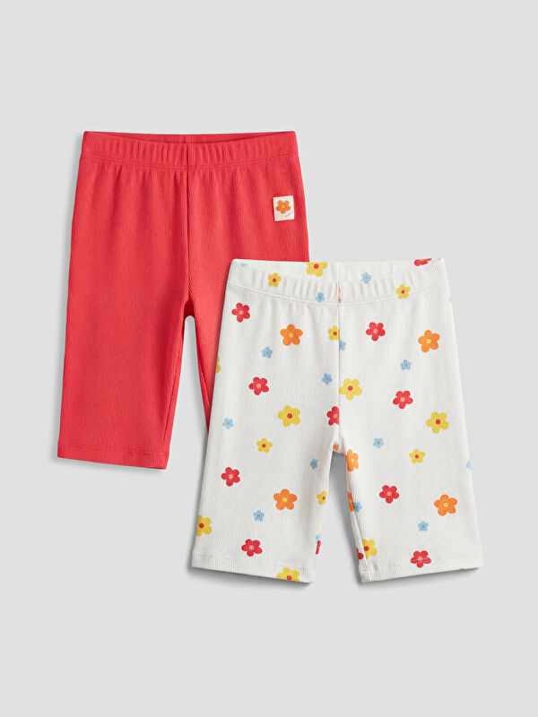LCW Kids Floral Girls' Ribbed Short Leggings 2 Pack