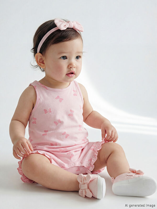 LCW baby Bisiklet Yaka Kız Bebek Penye Tulum