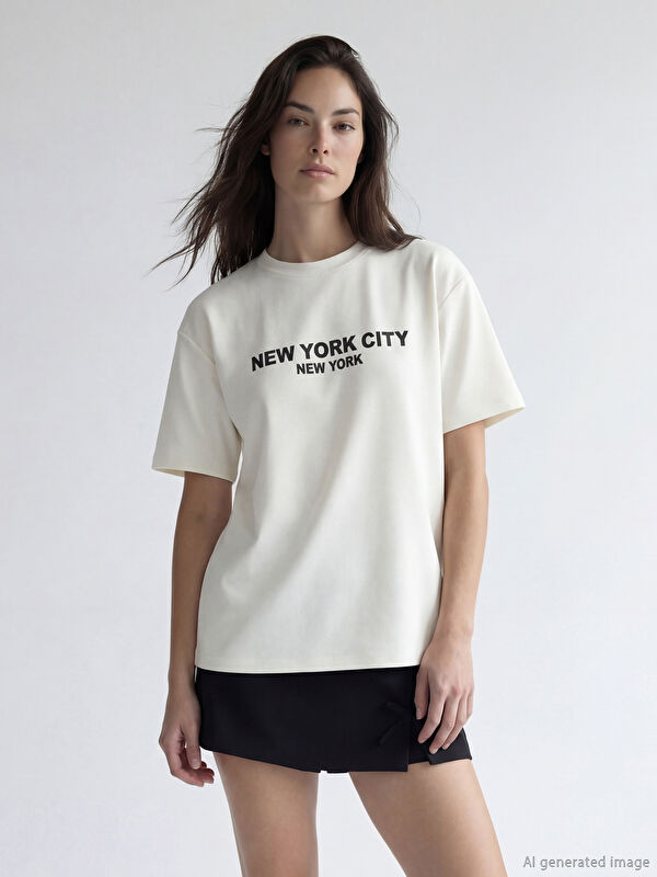 XSIDE New York Baskılı Soft Touch Kadın Tişört