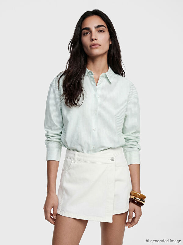 LCW Vision Çizgili Oversize Poplin Kadın Gömlek