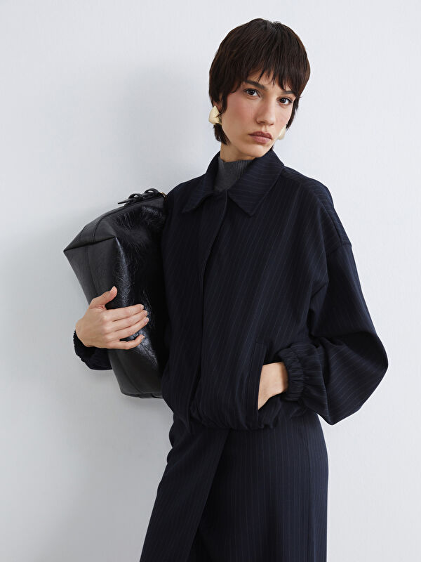 LCW Vision Çizgili Oversize Kadın Gömlek Ceket