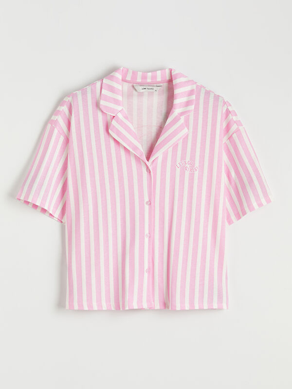 LCW Young Gömlek Yaka Çizgili Kadın Pijama Üst