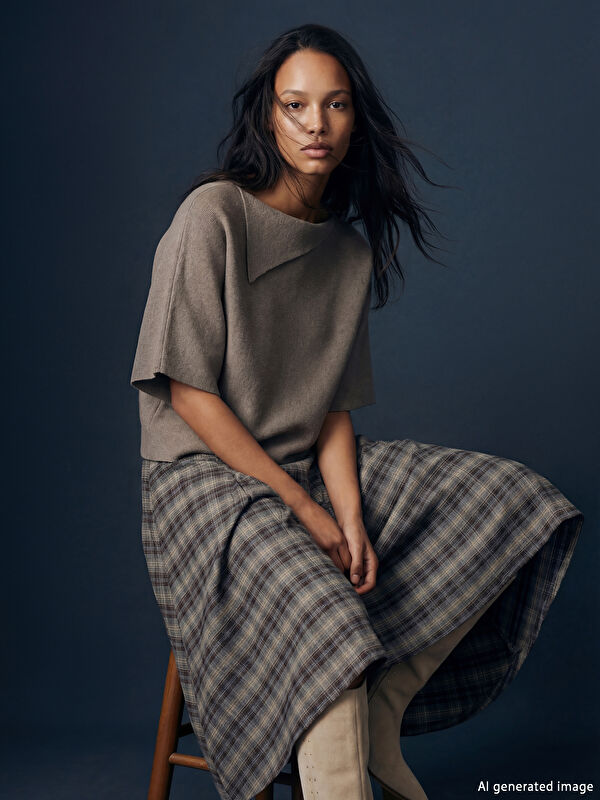 LCW STUDIO Asimetrik Yaka Oversize Kadın Triko Kazak