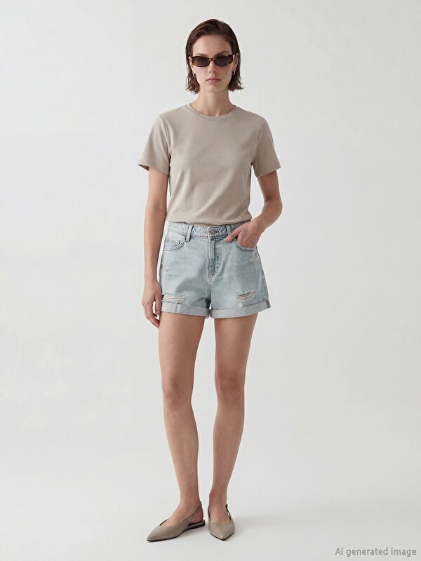 LCW Jeans Distressed Detail Women's Denim Shorts