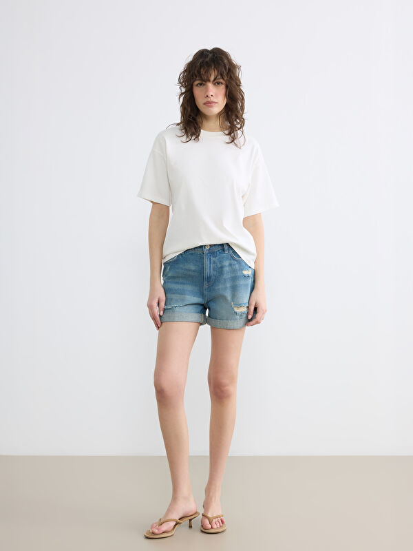 LCW Jeans Distressed Detail Women's Denim Shorts
