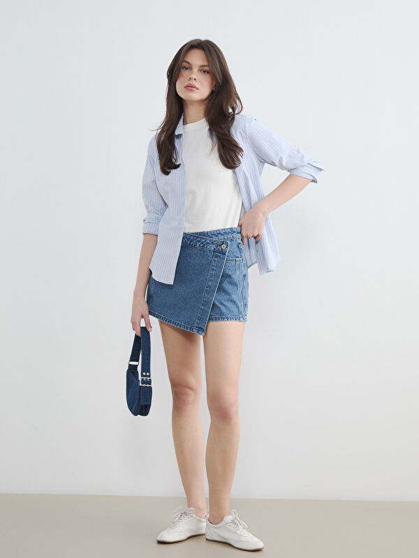 LCW Jeans Женские шорты с джинсовым накладным элементом с высокой посадкой