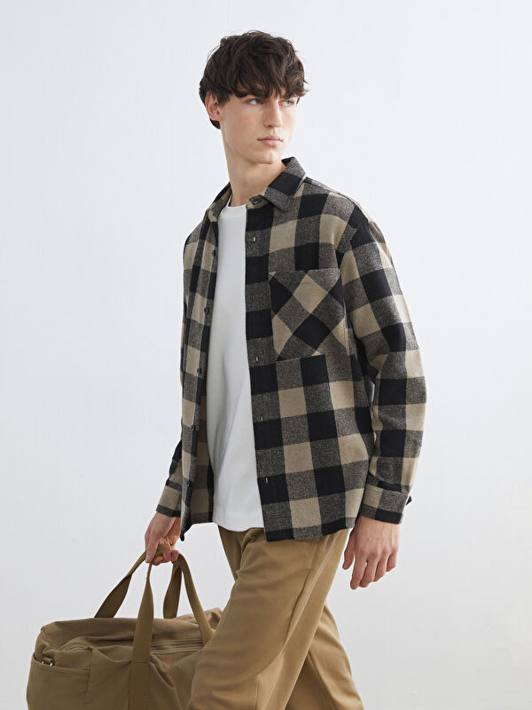 XSIDE Relaxed Fit Long Sleeve Plaid Men's Flannel Shirt