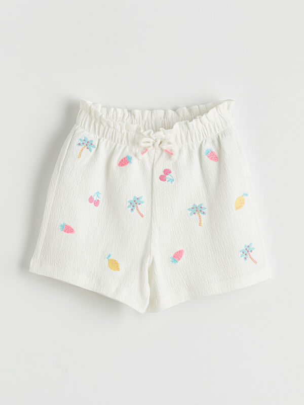 LCW Kids Elastic Waist Embroidered Girls' Shorts