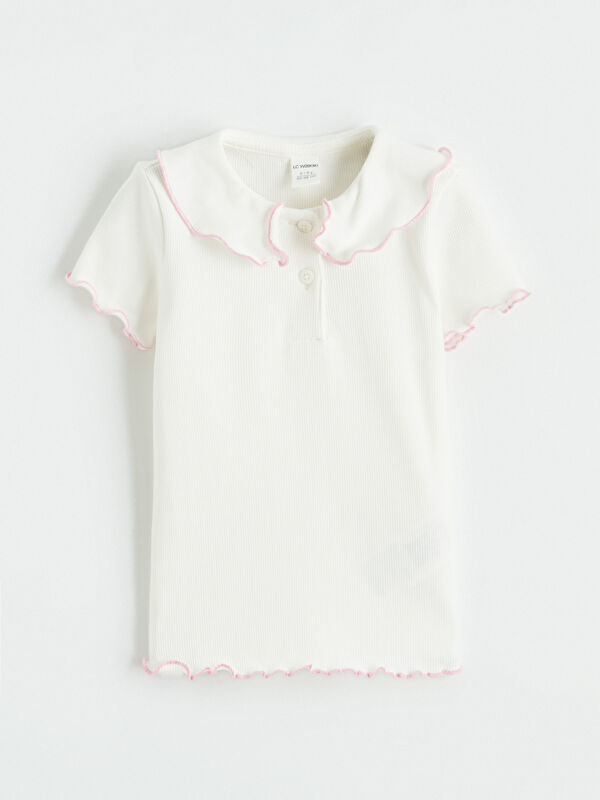 LCW Kids Slim Fit Girls' Baby Polo Collar Ribbed T-Shirt