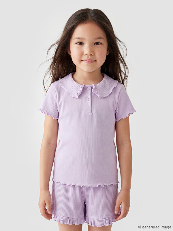 LCW Kids Girls' Polo Collar Ribbed T-Shirt