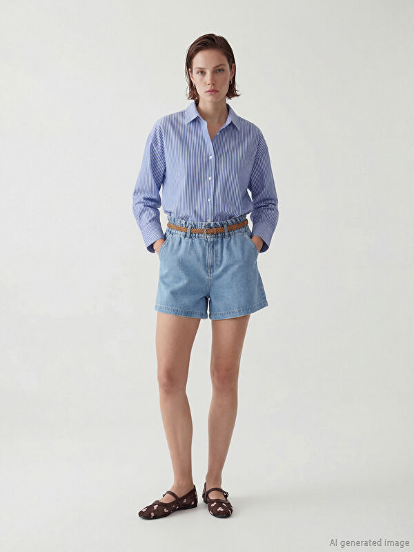 LCW Jeans Женские джинсовые шорты с эластичным поясом и ремнём