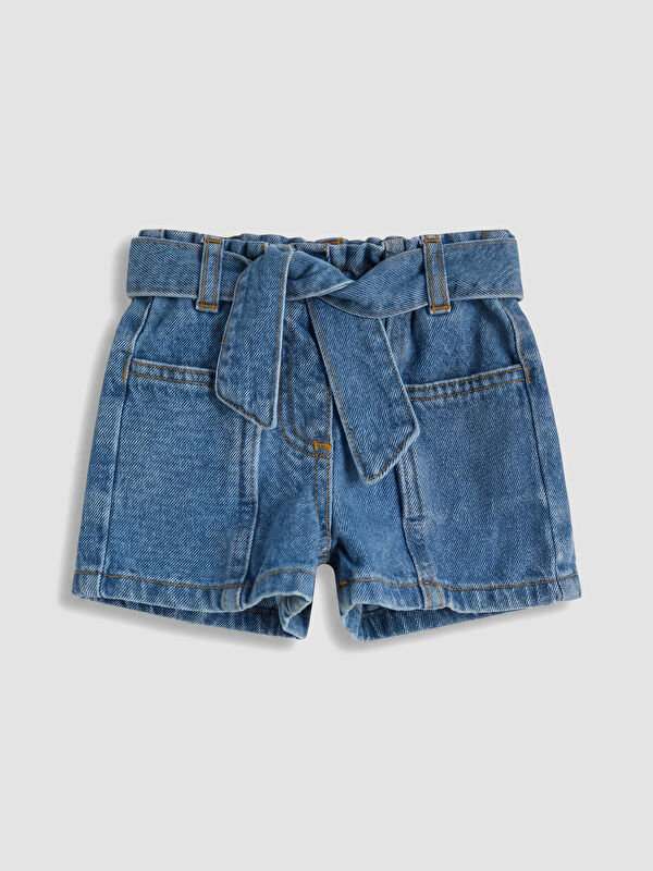 LCW Kids Belted Waist Girls' Jean Shorts