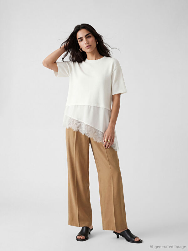 LCW Vision Loose Fit Wide Leg Women's Pleated Fabric Trousers