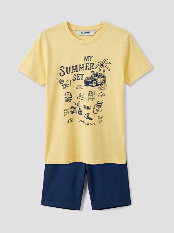 LCW Kids Crew Neck Printed Boys' Shortie Pyjamas Set