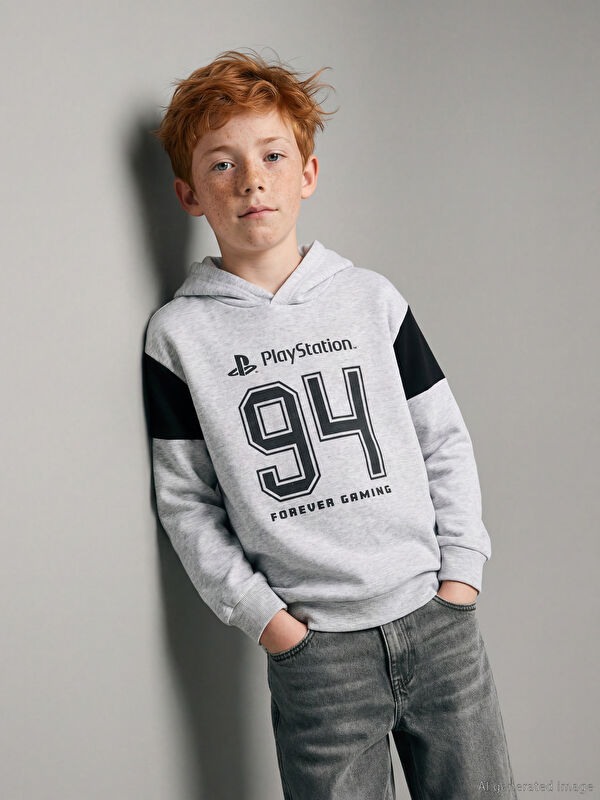 LCW Kids Kapüşonlu PlayStation Baskılı Erkek Çocuk Sweatshirt