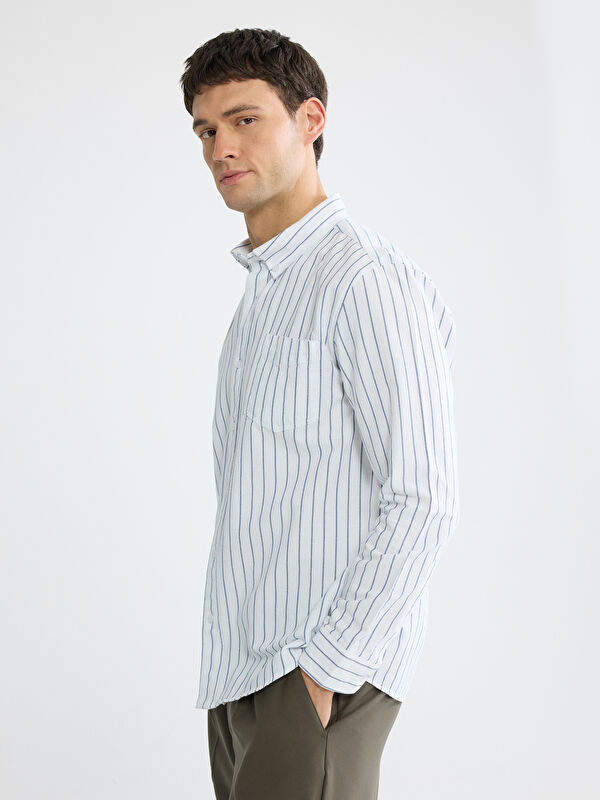 LCW Vision Regular Fit Çizgili Oxford Erkek Gömlek