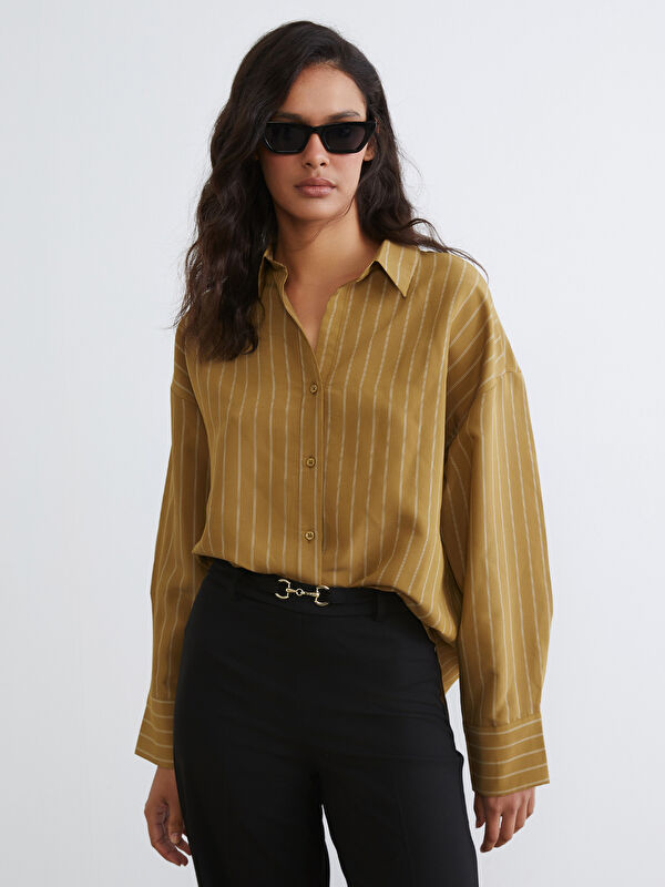 LCW Vision Çizgili Oversize Kadın Gömlek
