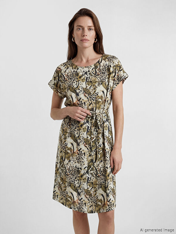 LCW Grace Patterned A-Line Poplin Dress