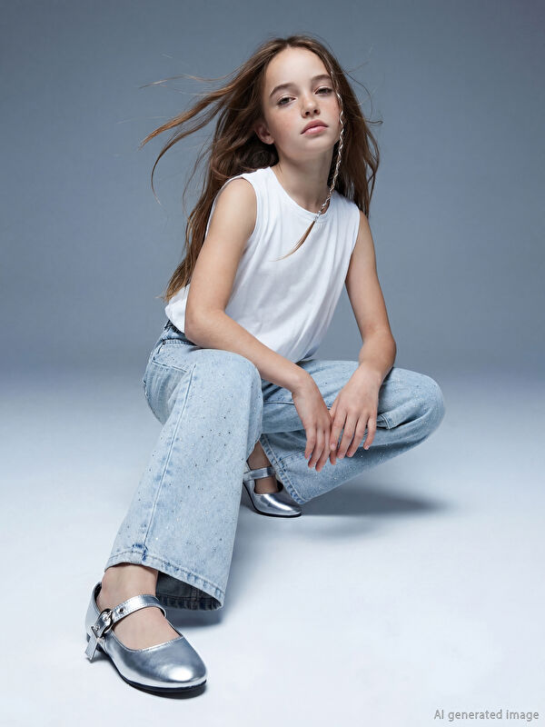 LCW Kids Wideleg Taşlı Kız Çocuk Jean Pantolon