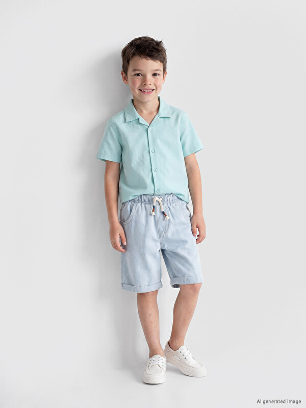 LCW Kids Beli Lastikli Erkek Çocuk Jean Şort