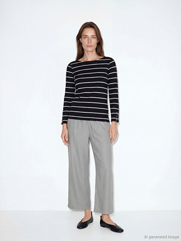 LCW Grace Elastic Waist Textured Satin Women's Trousers