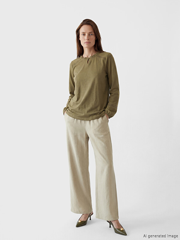 LCW Grace Elastic Waist Textured Satin Women's Trousers
