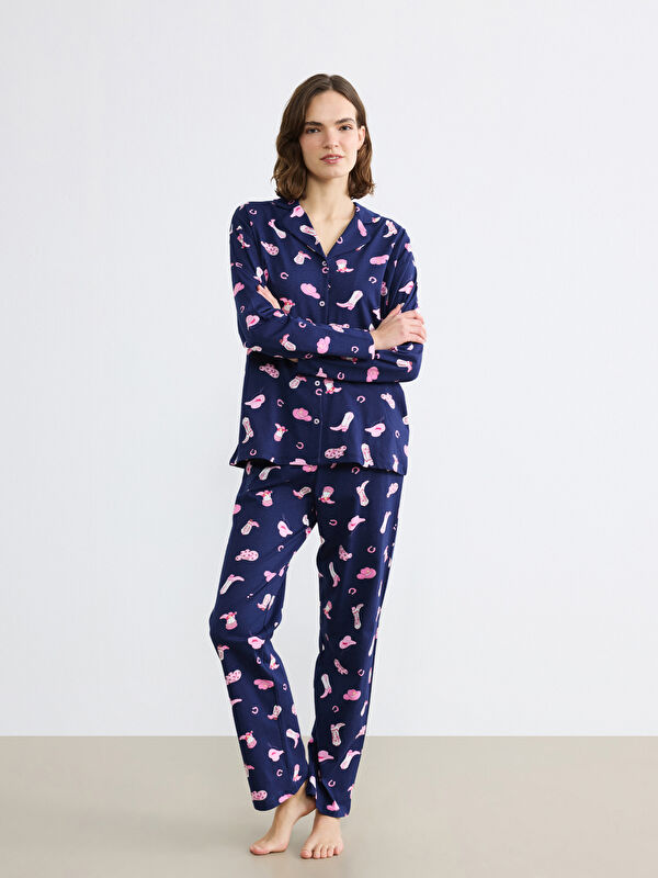 LCW Young Gömlek Yaka Baskılı Kadın Pijama Takım
