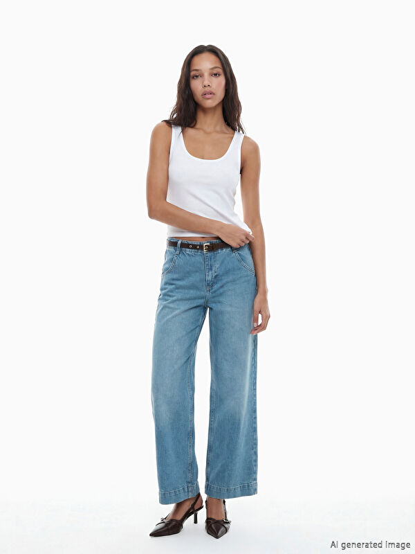 LCW Jeans Yüksek Bel Wideleg Kadın Jean Pantolon