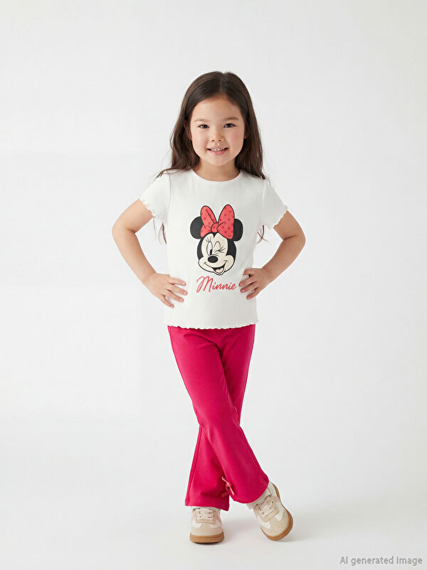 LCW Kids Minnie Mouse Baskılı Kız Çocuk Tişört ve Tayt