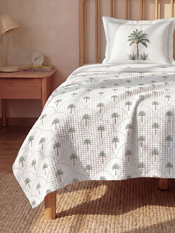 LCW HOME Palmiye Desenli Jakarlı Tek Kişilik Pike Seti