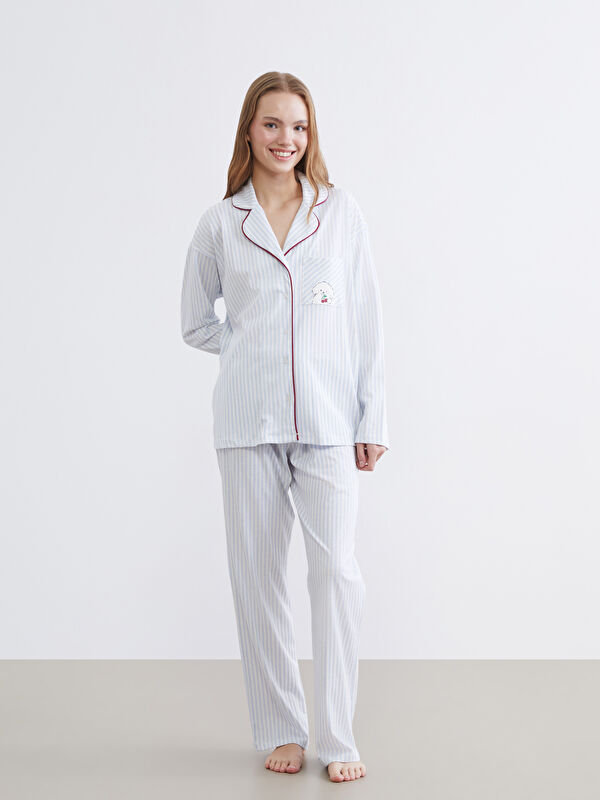 LCW Young Striped Collar Women's Pajama Set