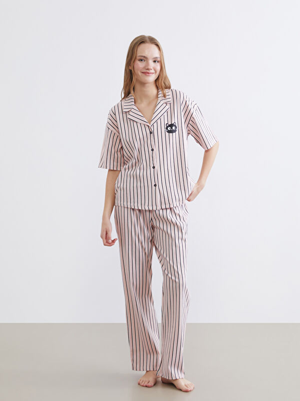 LCW Young Gömlek Yaka Çizgili Kadın Pijama Takım
