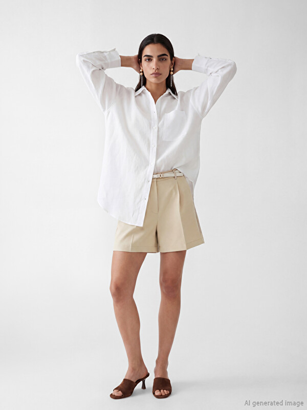 LCW Vision Belted Women's Pleated Shorts