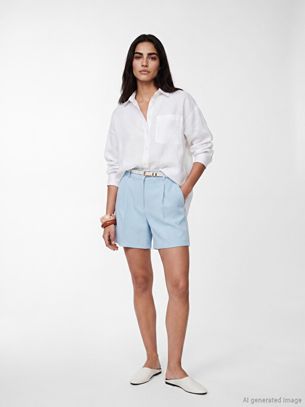 LCW Vision Belted Women's Pleated Shorts