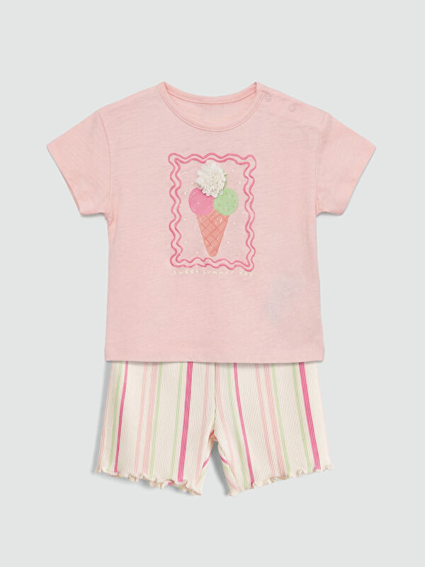LCW baby Baskılı Kız Bebek Şortlu Takım
