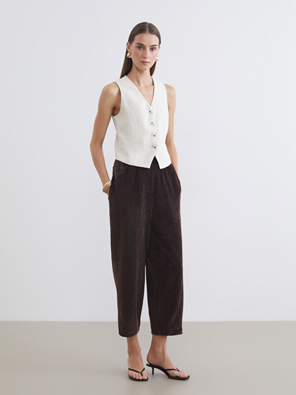 LCWAIKIKI Classic Pantalon en Velours à Taille Élastiquée pour Femmes