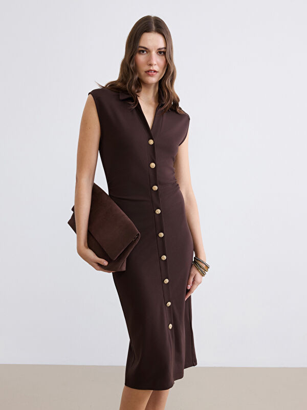LCW Comfort Polokragen Gerüschtes Figurbetontes Kleid