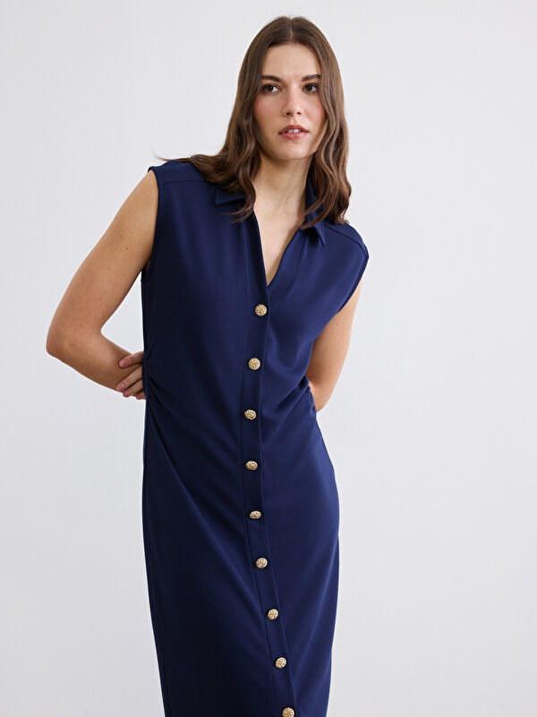 LCW Comfort Polo Collar Ruched Bodycon Dress