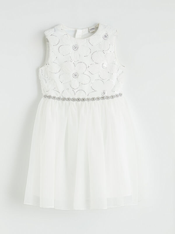 LCW Kids Crew Neck Sequined Girls' Lace Dress