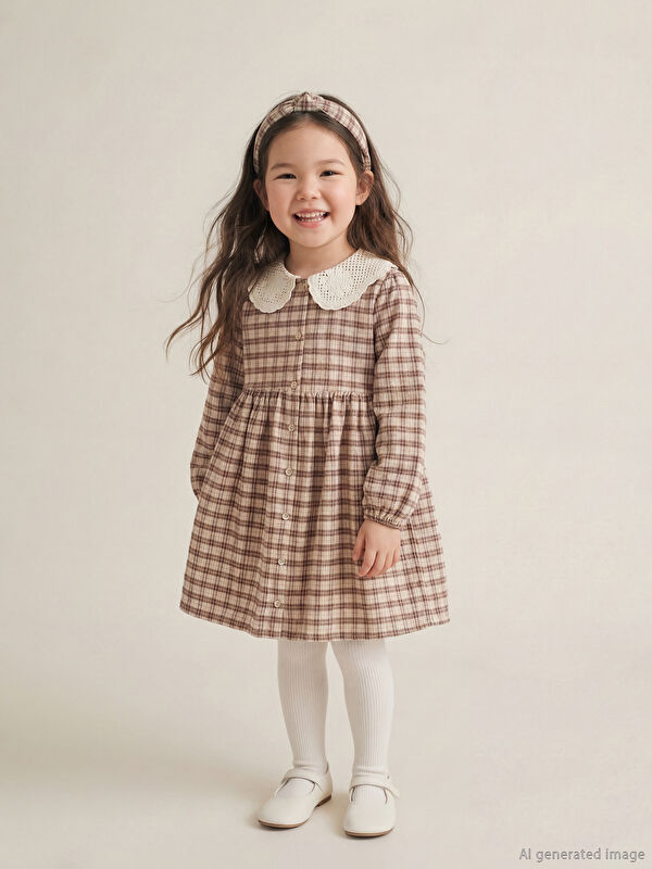 LCW Kids Bebe Yaka Ekose Kız Çocuk Elbise