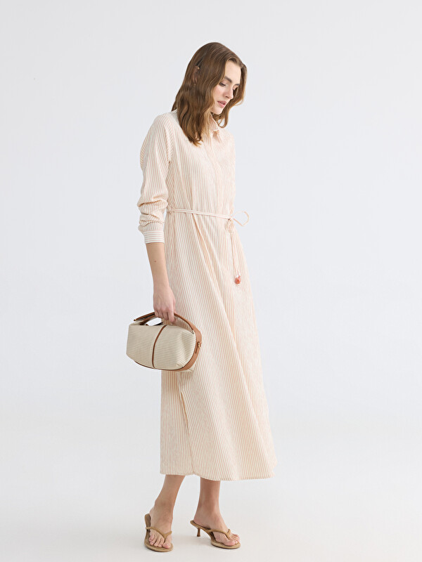 LCWAIKIKI Classic Waist Belted Striped Shirt Dress