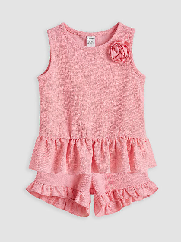 LCW Kids Girls' Blouse and Shorts with Flower Applique