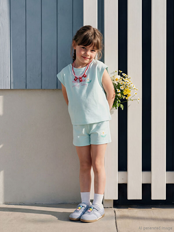 LCW Kids Baskılı Kız Çocuk Soft Touch Tişört ve Şort
