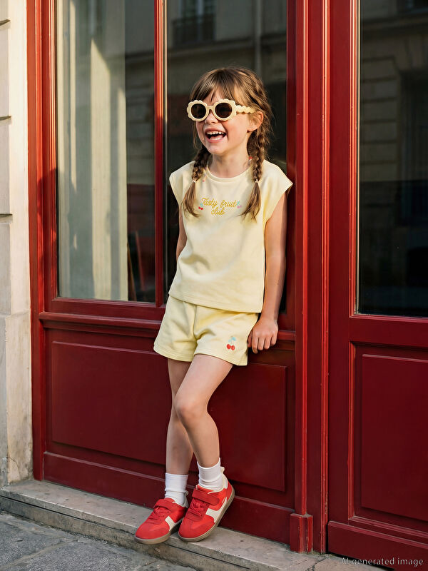 LCW Kids Baskılı Kız Çocuk Soft Touch Tişört ve Şort