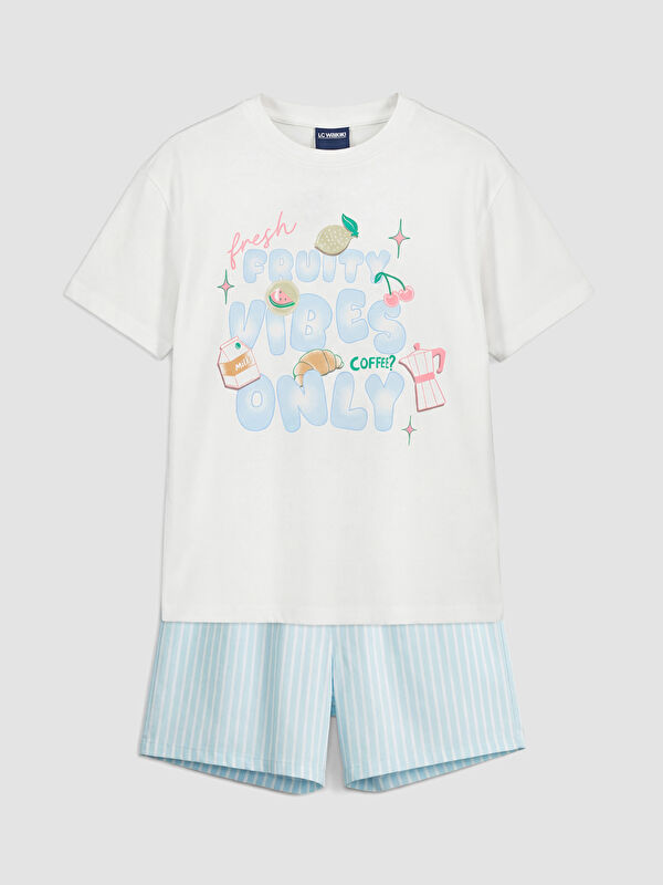LCW Kids Kız Çocuk Baskılı Şortlu Pijama Takım