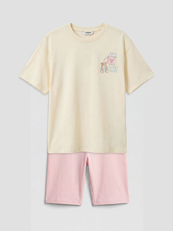 LCW Kids Baskılı Kız Çocuk Şortlu Pijama Takımı