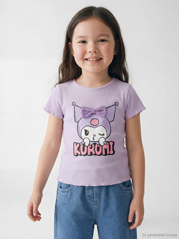 LCW Kids Kuromi Baskılı Kız Çocuk Fitilli Tişört