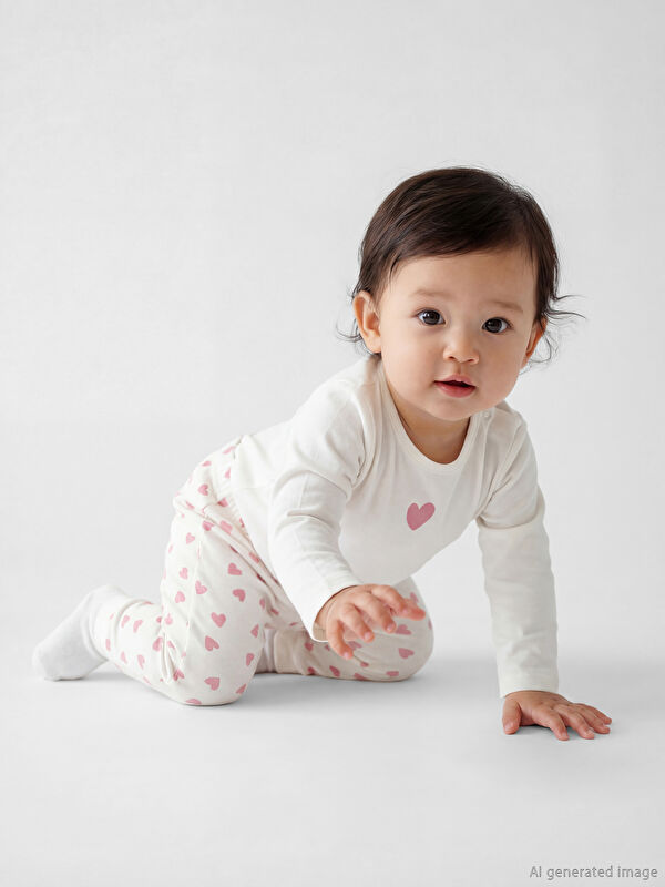 LCW baby Kalp Baskılı Kız Bebek Çıtçıtlı Body ve Tayt